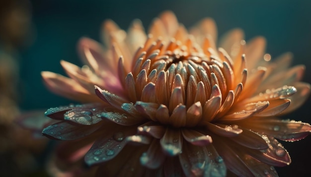 Бесплатное фото Один цветок в фокусе, окруженный росой, созданной ии