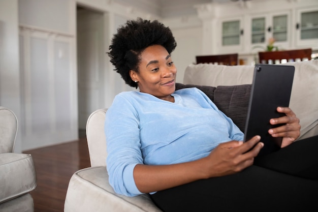 Single mom having a video call with family during covid19 lockdown