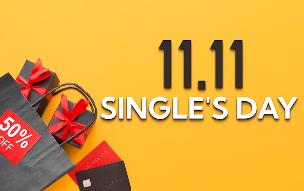 Single's day banner with gift boxes