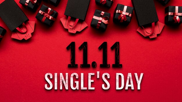 Single's day banner with gifts arrangement