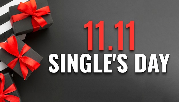 Single's day banner with gifts