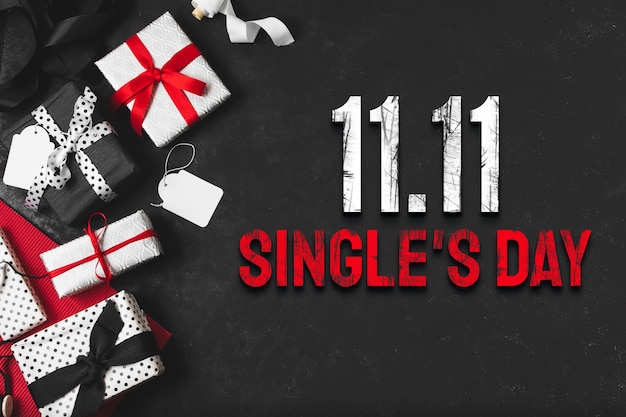 Single's day banner with presents