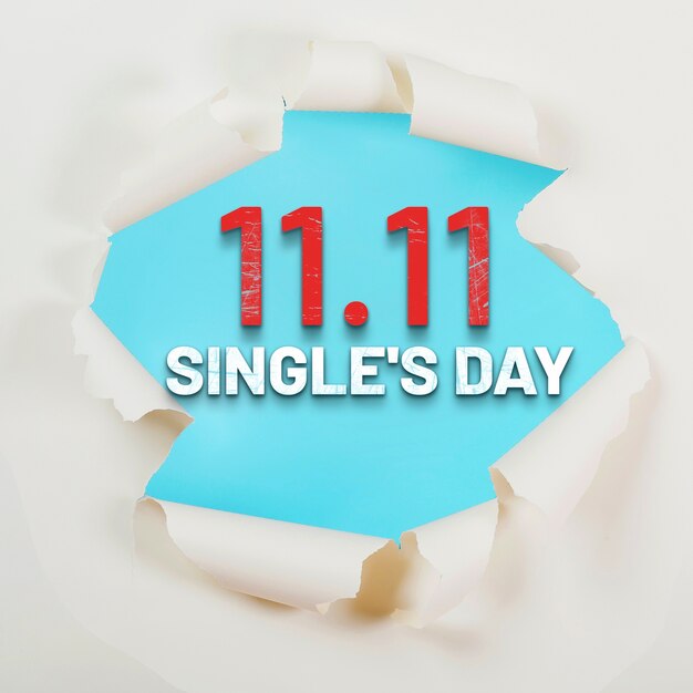 Single's day banner with ripped paper