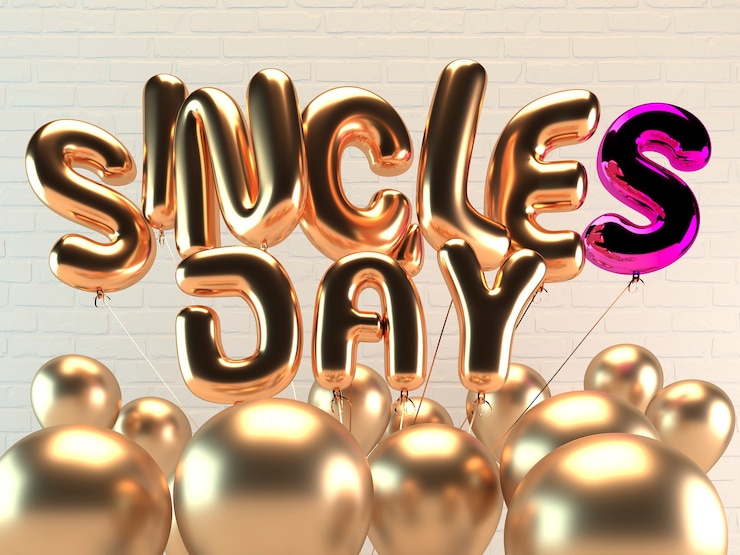 Free Photo singles day celebration with golden balloons