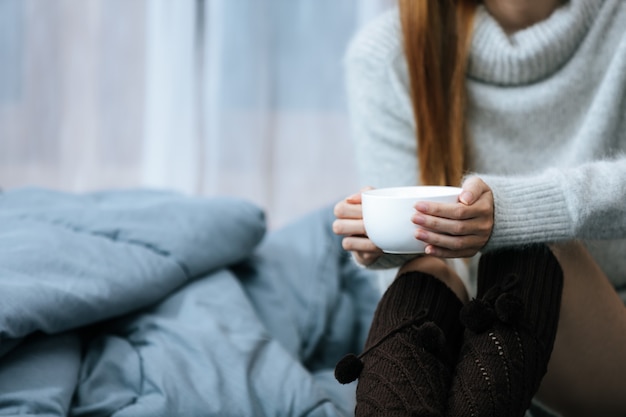 Sipping herbal tea on a cold day