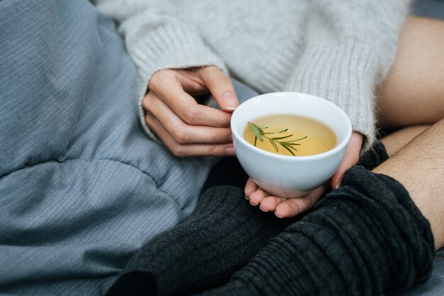 Sipping herbal tea on a cold day