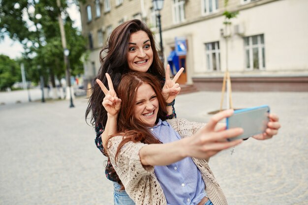 Sisters making selfie