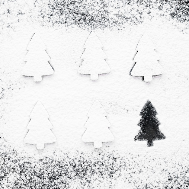 Six  tree shapes on snow