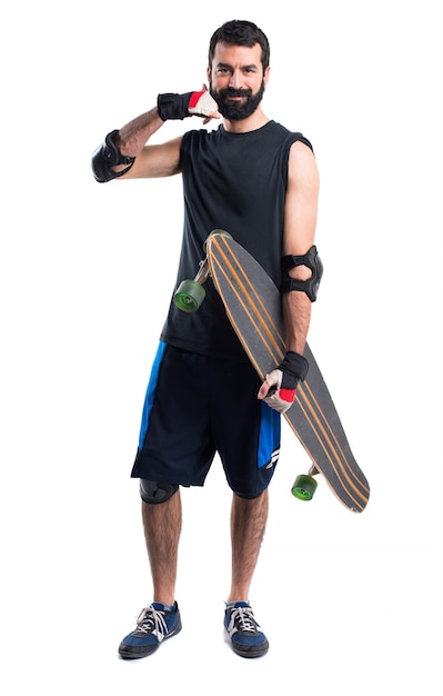 Skater making phone gesture