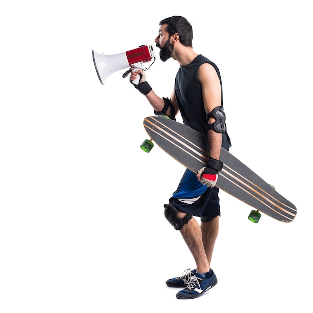 Skater shouting by megaphone