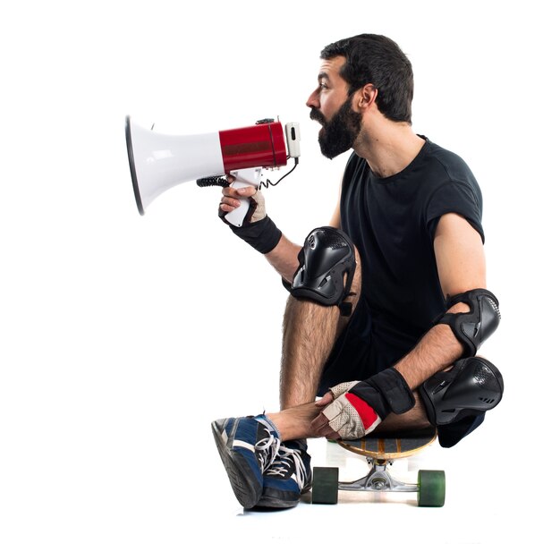 Skater shouting by megaphone