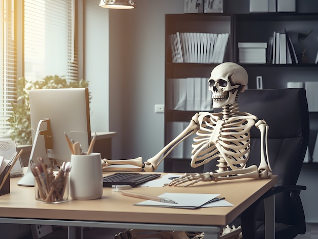 Free photo skeleton in office