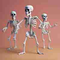 Free photo skeleton and skeleton in front of orange background 3d render