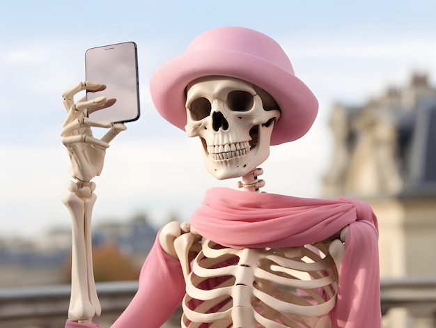 Бесплатное фото Скелет в милом наряде