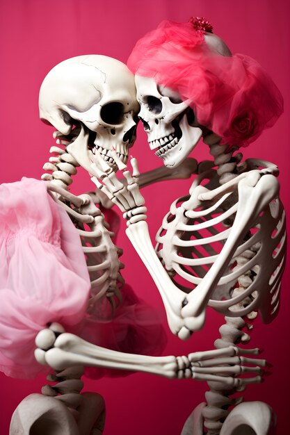 Skeletons couple having a date