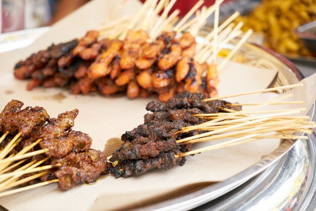 Skewers with different types of meat