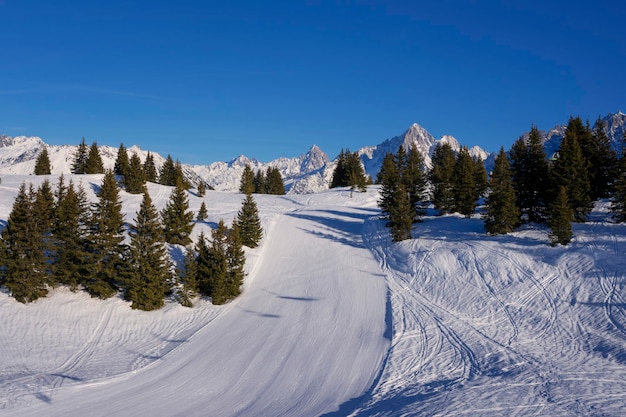 Ski slope in french alps, Europe