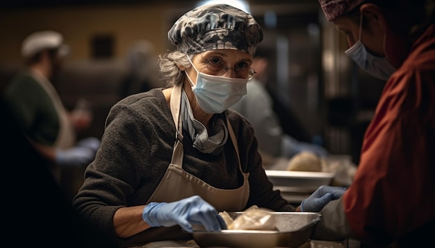 Skilled adults making pottery with teamwork and expertise generated by AI