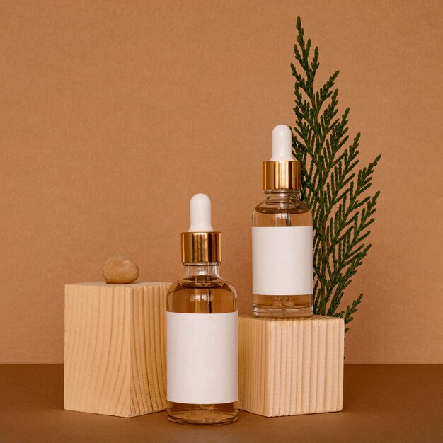 Skin oil droppers assortment with wooden pieces