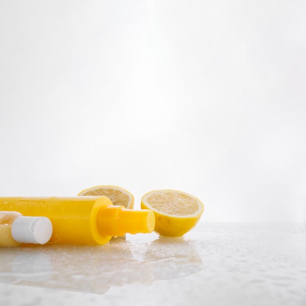 Skincare products and lemons