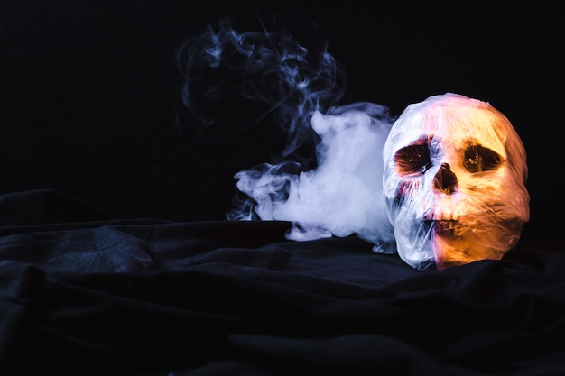 Free photo skull in plastic bag with smoke