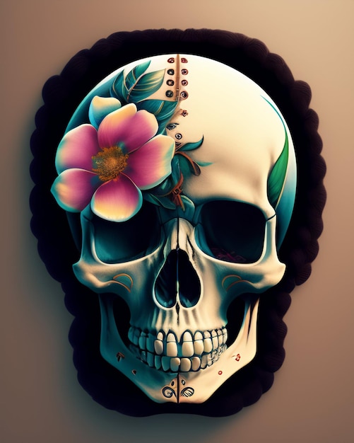 Free photo a skull with a flower on it