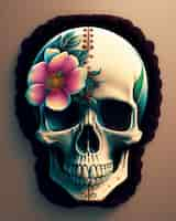 Free photo a skull with a flower on it