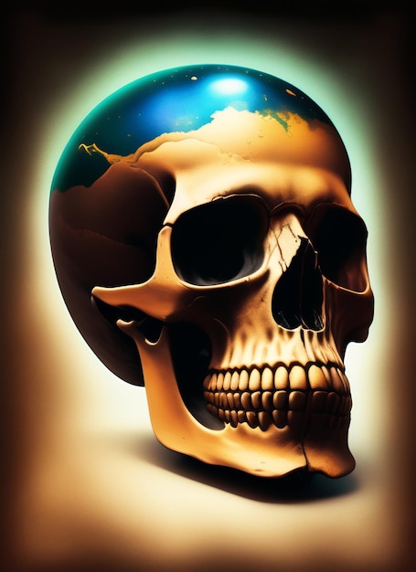 Free photo a skull with a globe on it that is on top of it