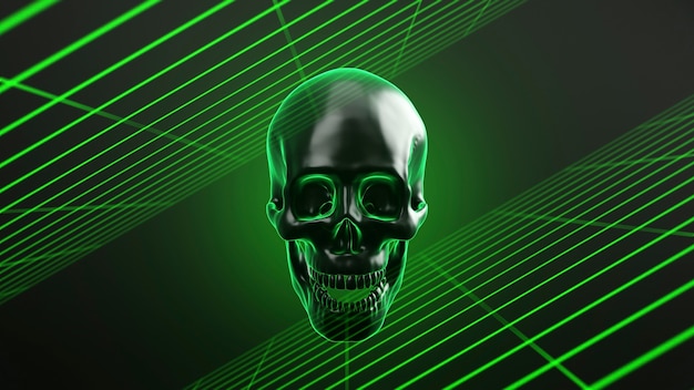 Skull with green light in studio