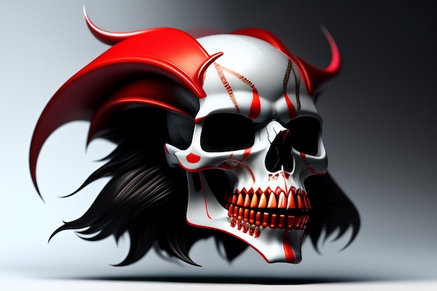 Free photo a skull with horns and a red devil horn on it