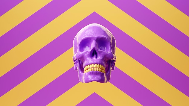 無料写真 紫と黄色の背景を持つ頭蓋骨