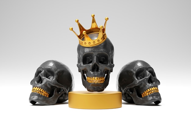 Skulls with golden crown arrangement