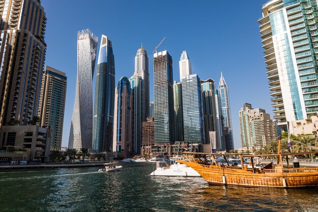 Skycrapers at Dubai Marina. Dubai marina at night night cityscape lights