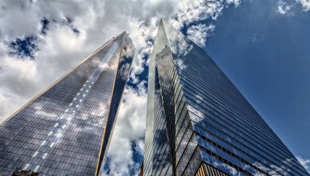 Skyscraper and cloudy sky