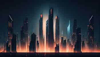 Free photo skyscraper silhouette against vibrant city lights at dusk generative ai