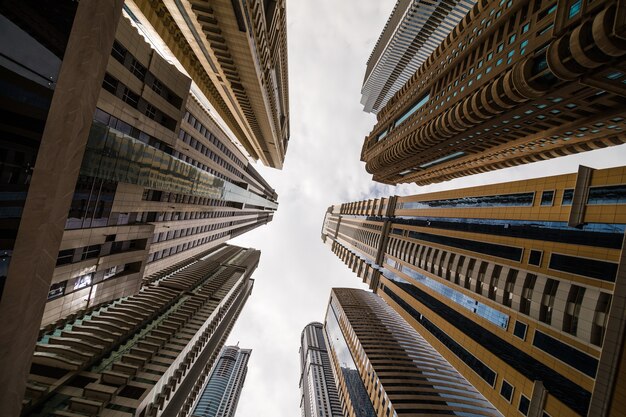 Skyscrapers looking up at the sky. Modern metropolis. Modern city