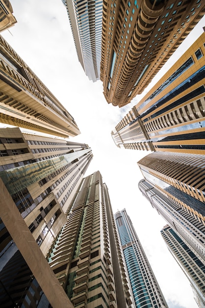 Skyscrapers looking up at the sky. Modern metropolis. Modern city