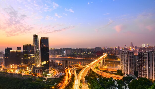 Skyscrapers at sunset