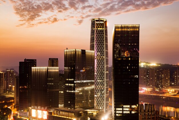 Skyscrapers at sunset