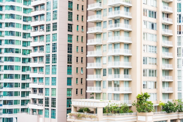 Skyscrapers with balconies and vegetation