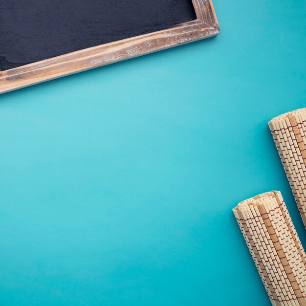 Slate and bamboo cloths closeup