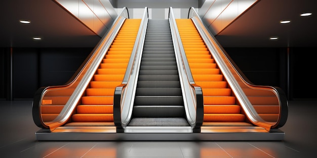 Free photo a sleek escalator with orange steps in a contemporary space