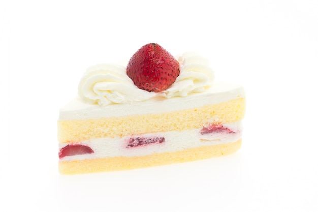 식욕을 돋 우는 딸기 케이크의 슬라이스