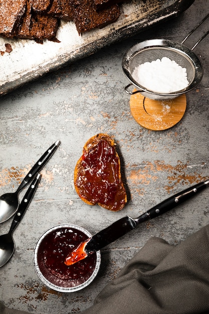 Slice of bread with tasty chocolate on top