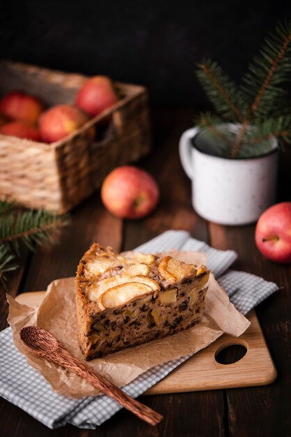 Slice of cake with apples and pine