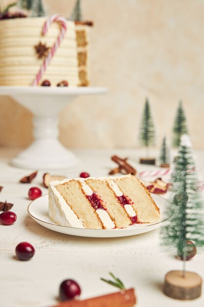 Slice of Christmas cake on a plate