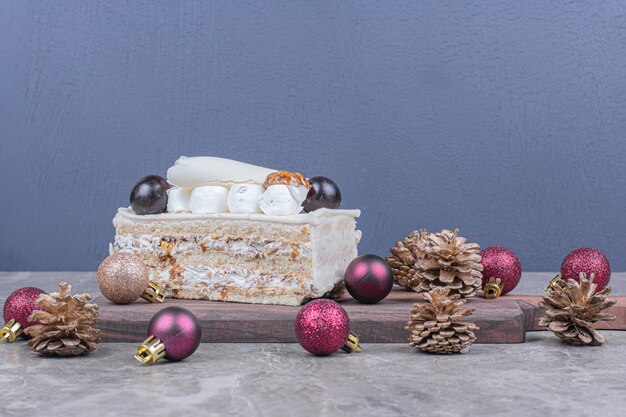 A slice of coconut cake with christmas decoration