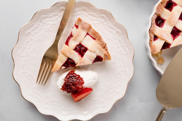 Slice of strawberry jam pie