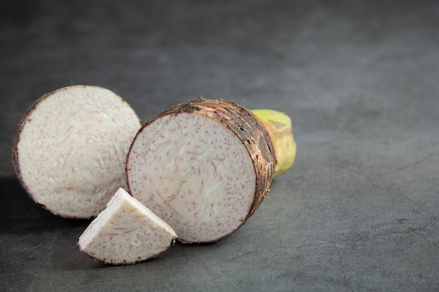 Slice of taro on table