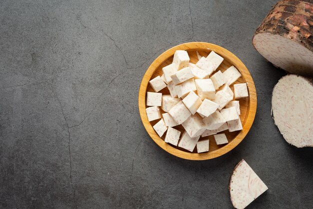 Slice of taro on table